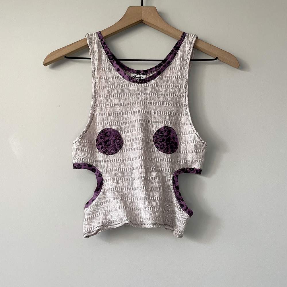 Kitch dusty pink silver metallic cut out sides crop tank top small/medium